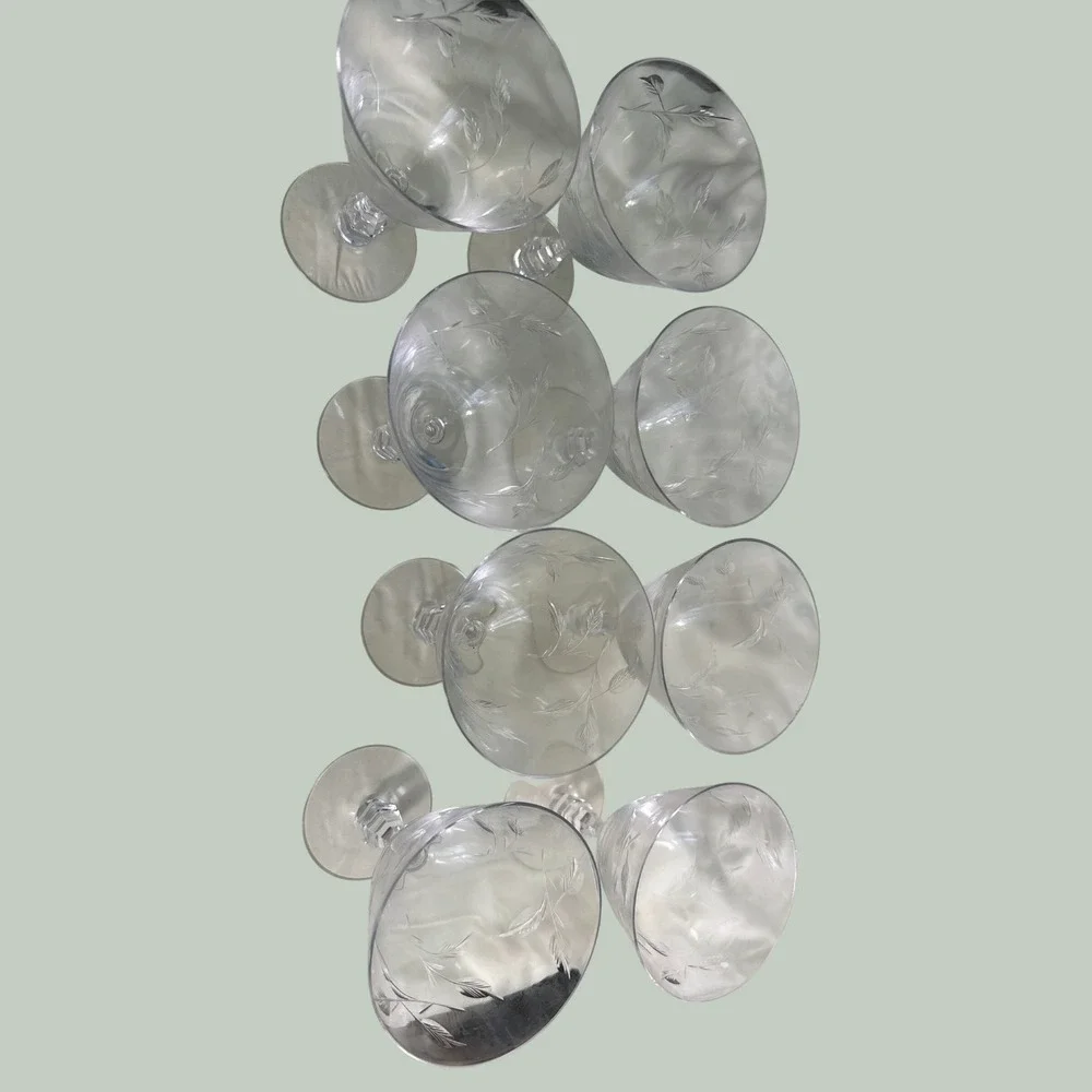 Princess House Heritage Pattern  Crystal Wine Glasses Set 8 Faceted Stem